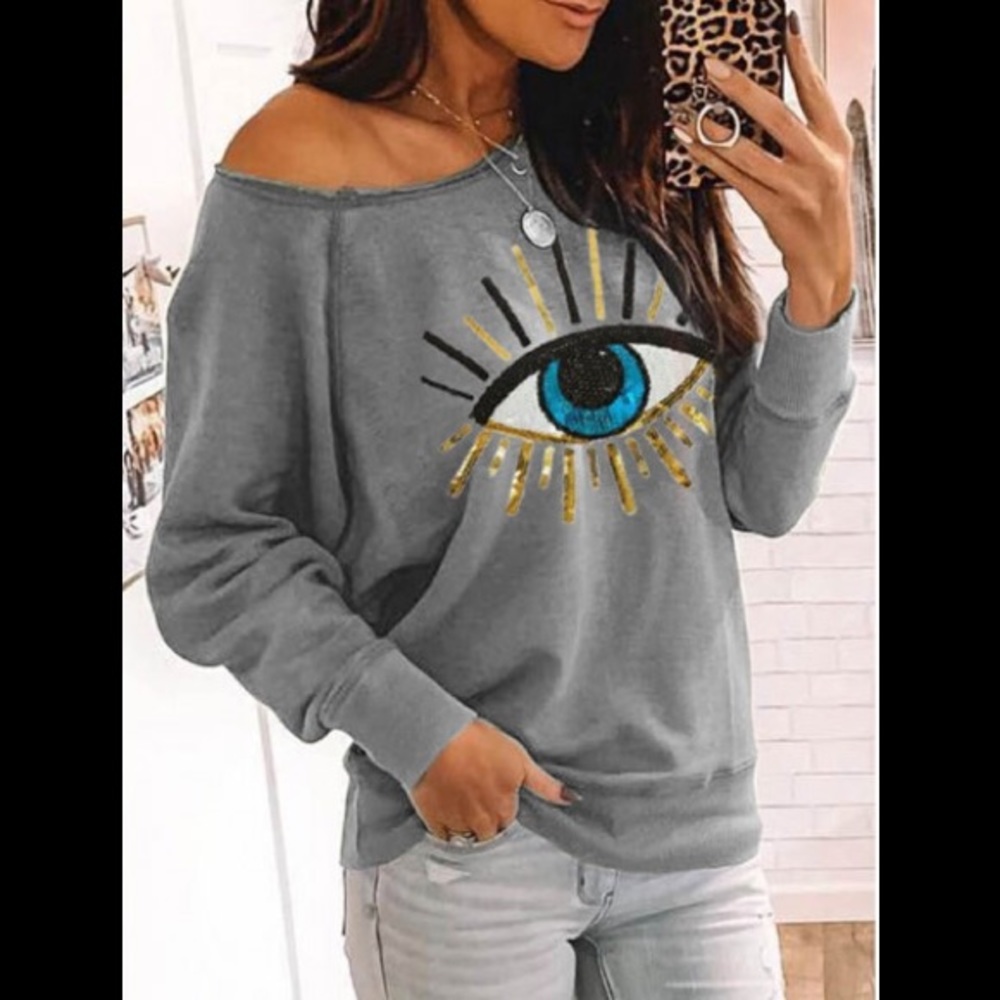 Long Sleeve Sequin Off 1 Shoulder Shirt